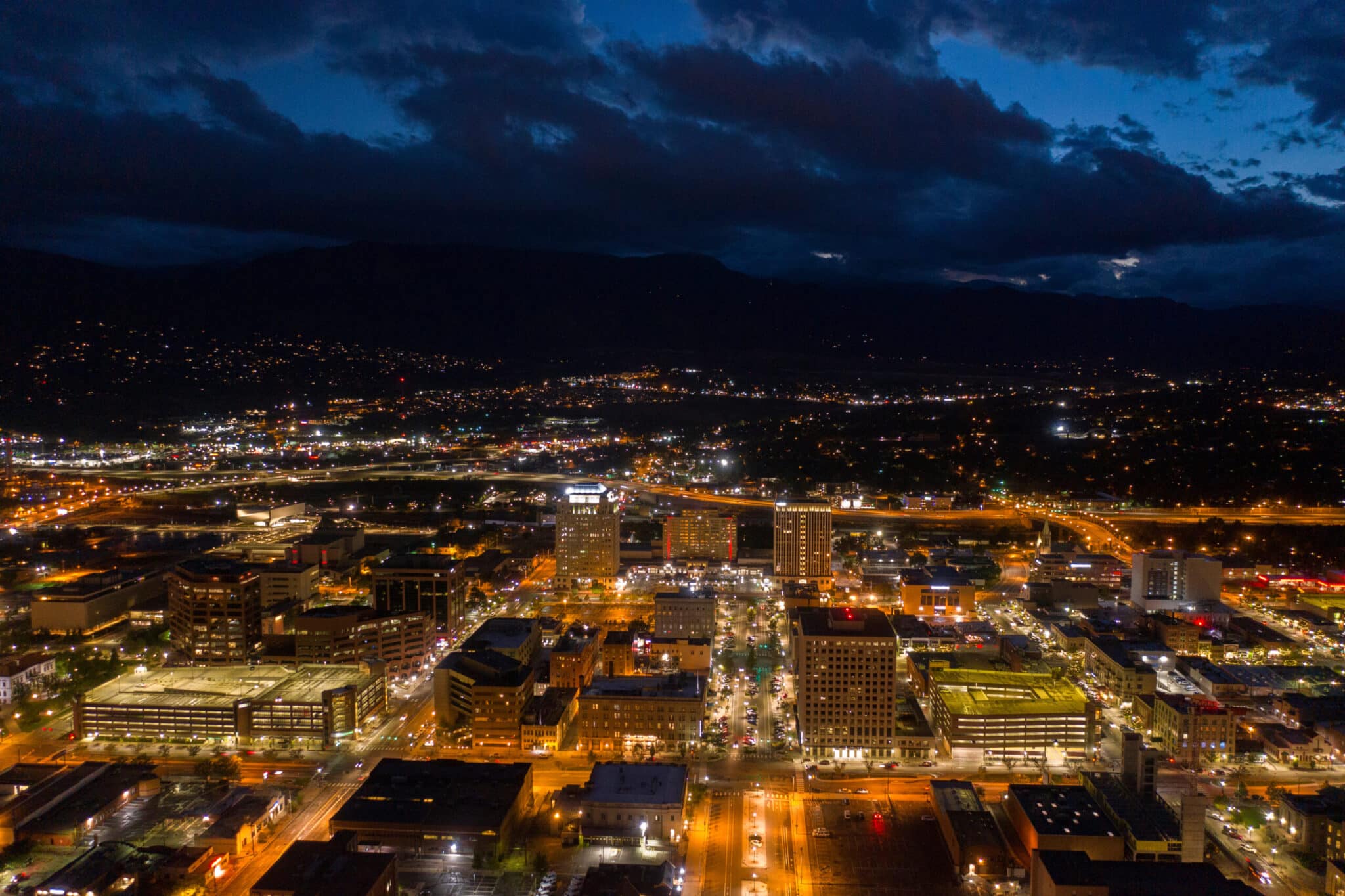 Aerial View of Colorado Springs at Dusk